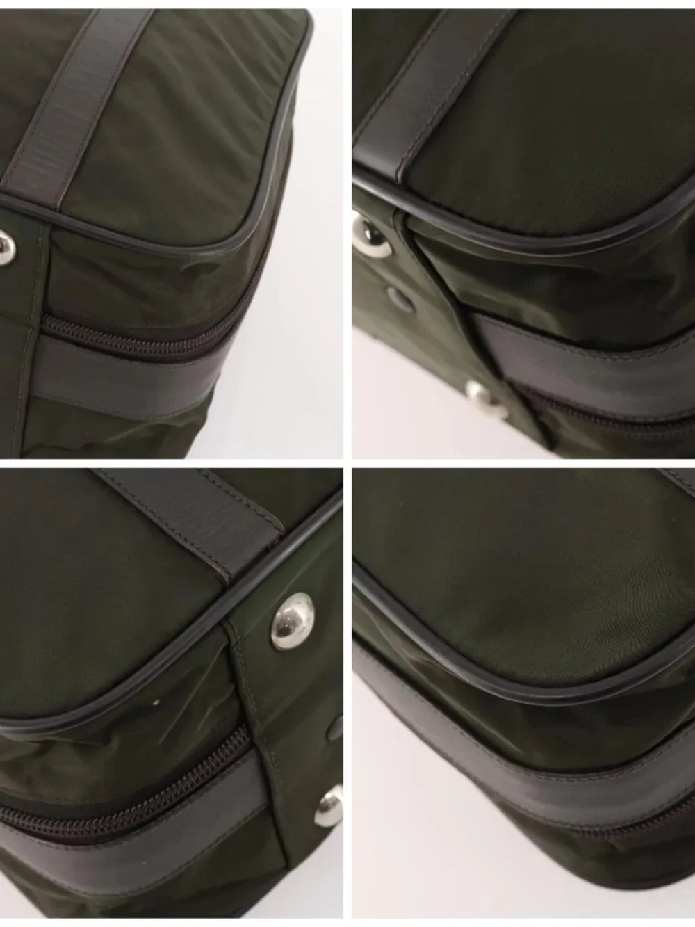 PRADA Business Bag Nylon Khaki Silver Auth ti3654